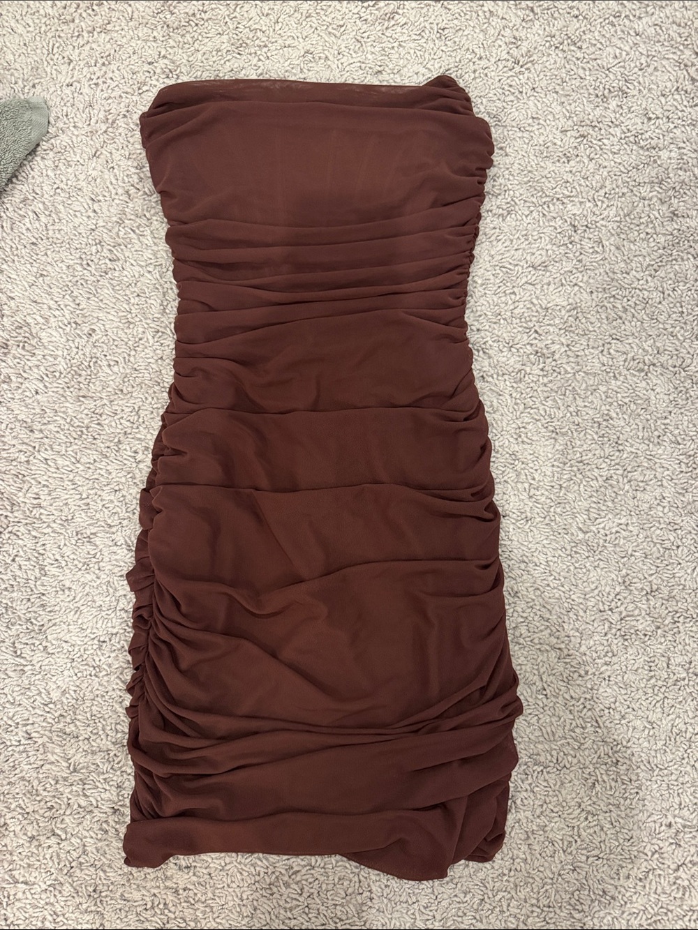 Strapless Ruched Bodycon Dress in Chocolate Brown